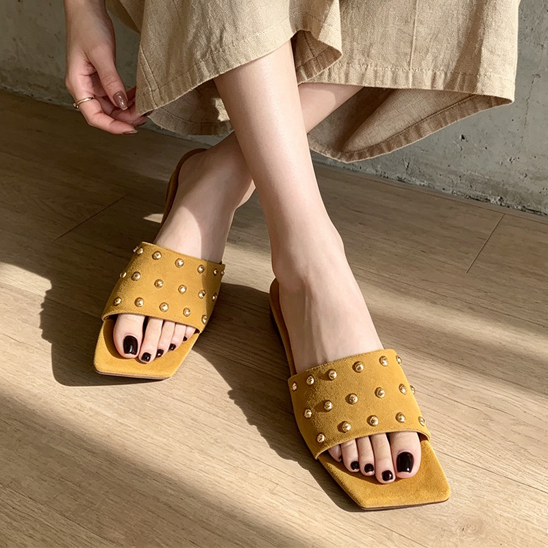 Women Shoes Size 7 - Sandal Wanita Ujung Persegi Sandal Datar