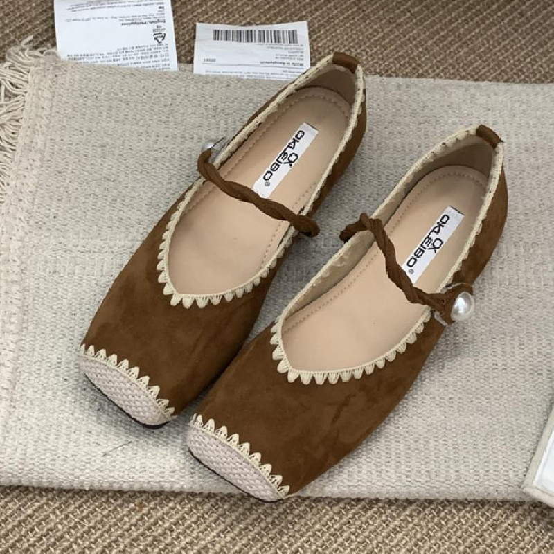 Women Shoes Japanese Brand - Sepatu Flat Nyaman Desain Retro Splicing