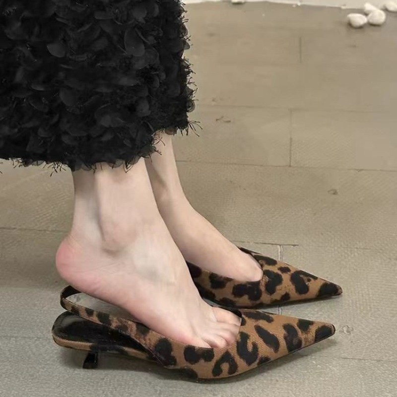 Leopard Print Heels - Sepatu Sandal Wanita Slip On Musim