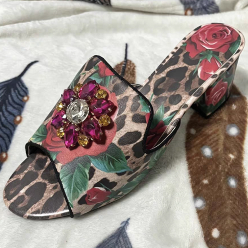 Sandal Selop Wanita Motif Mawa - Leopard Print Heels ulasan dan harga